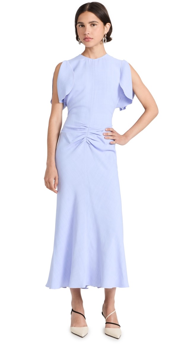Victoria Beckham Gathered Waist Midi Dress Frost