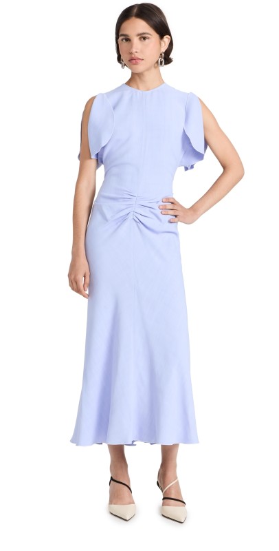 Victoria Beckham Gathered Waist Midi Dress Frost