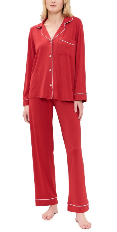 Eberjey Gisele Long PJ Set Haute Red/Ivory