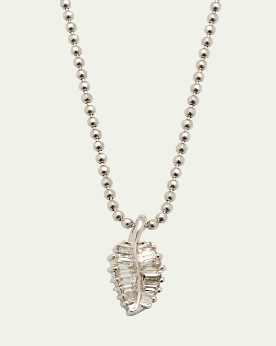 18k White Gold Diamond Baguette Palm Leaf Necklace
