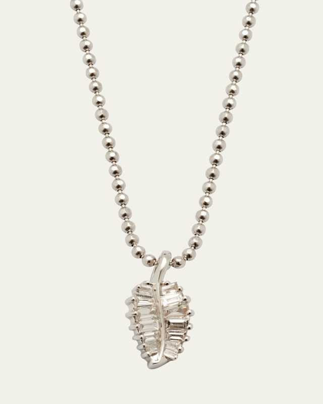 18k White Gold Diamond Baguette Palm Leaf Necklace
