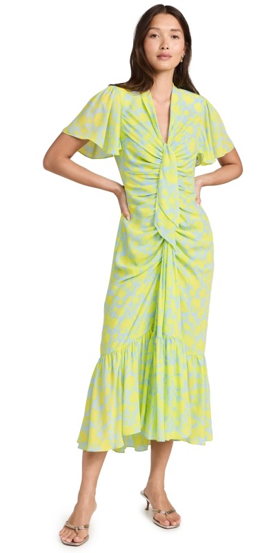 Cinq à Sept Graphic Floral Peeta Dress Serene Sky/Fresh Lime