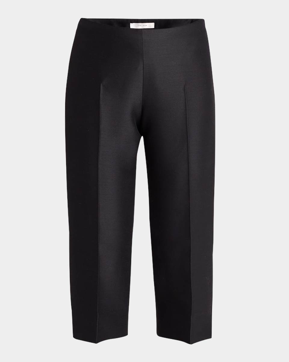 Adelie High-Rise Slit-Hem Capri Pants