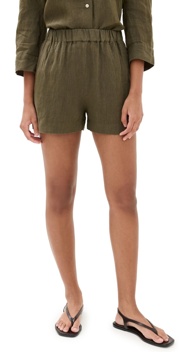 Jenni Kayne Linen Logan Shorts Dark Moss