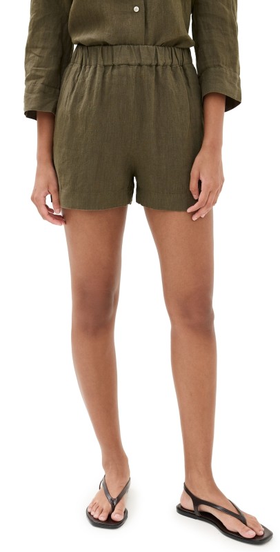Jenni Kayne Linen Logan Shorts Dark Moss