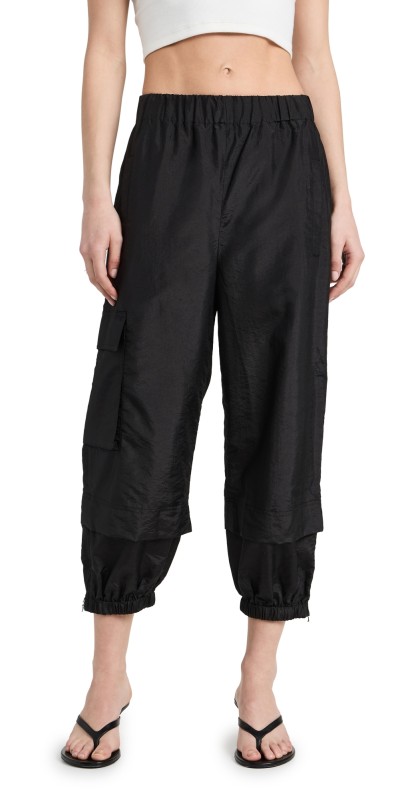 Tibi Crispy Nylon Pull On Joggers Black