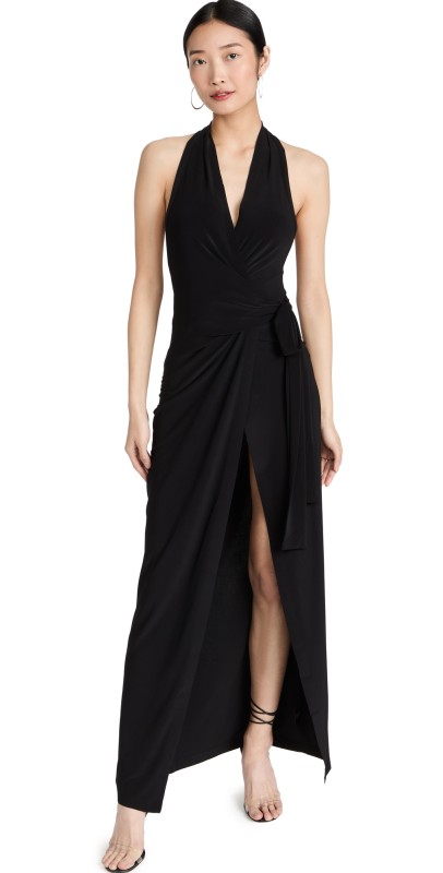 Norma Kamali Halter Wrap Straight Gown Black