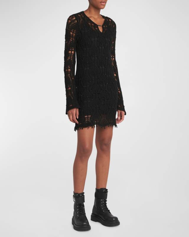 Long-Sleeve Crochet Mini Dress