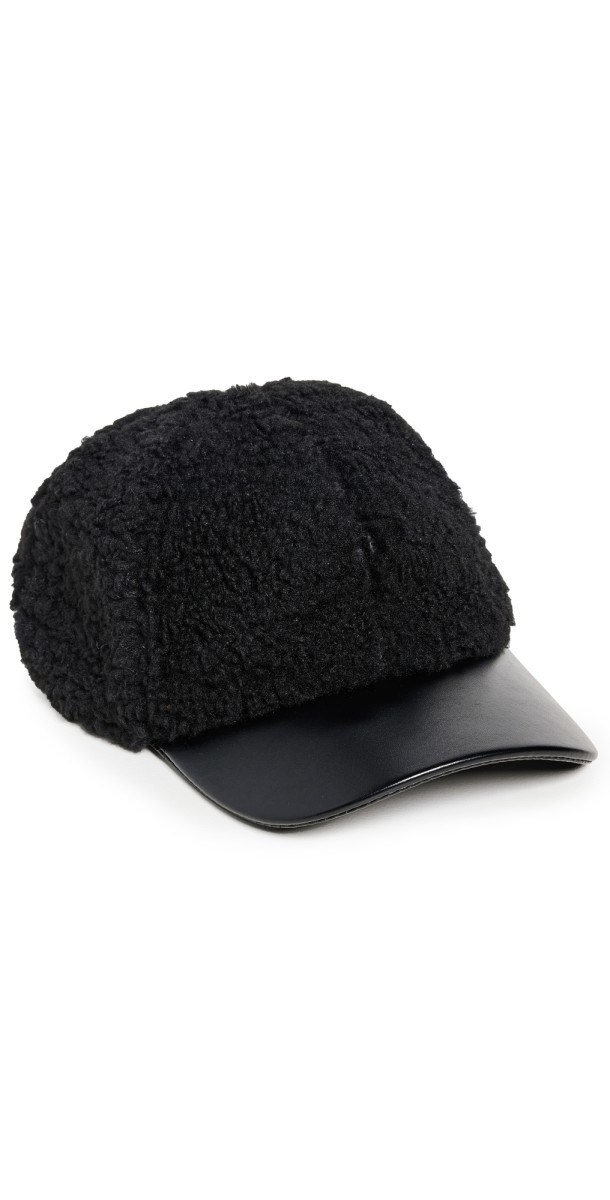 Jocelyn Faux Leather and Sherpa Baseball Cap Ivory