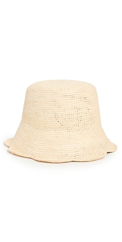 Freya Packable Scallop Straw Bucket Hat Natural