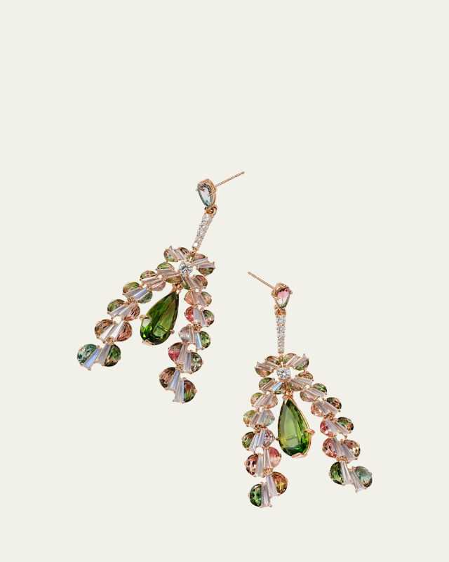 20K Rose Gold Petticoat Diamond, Tourmaline, and Moonstone Earrings