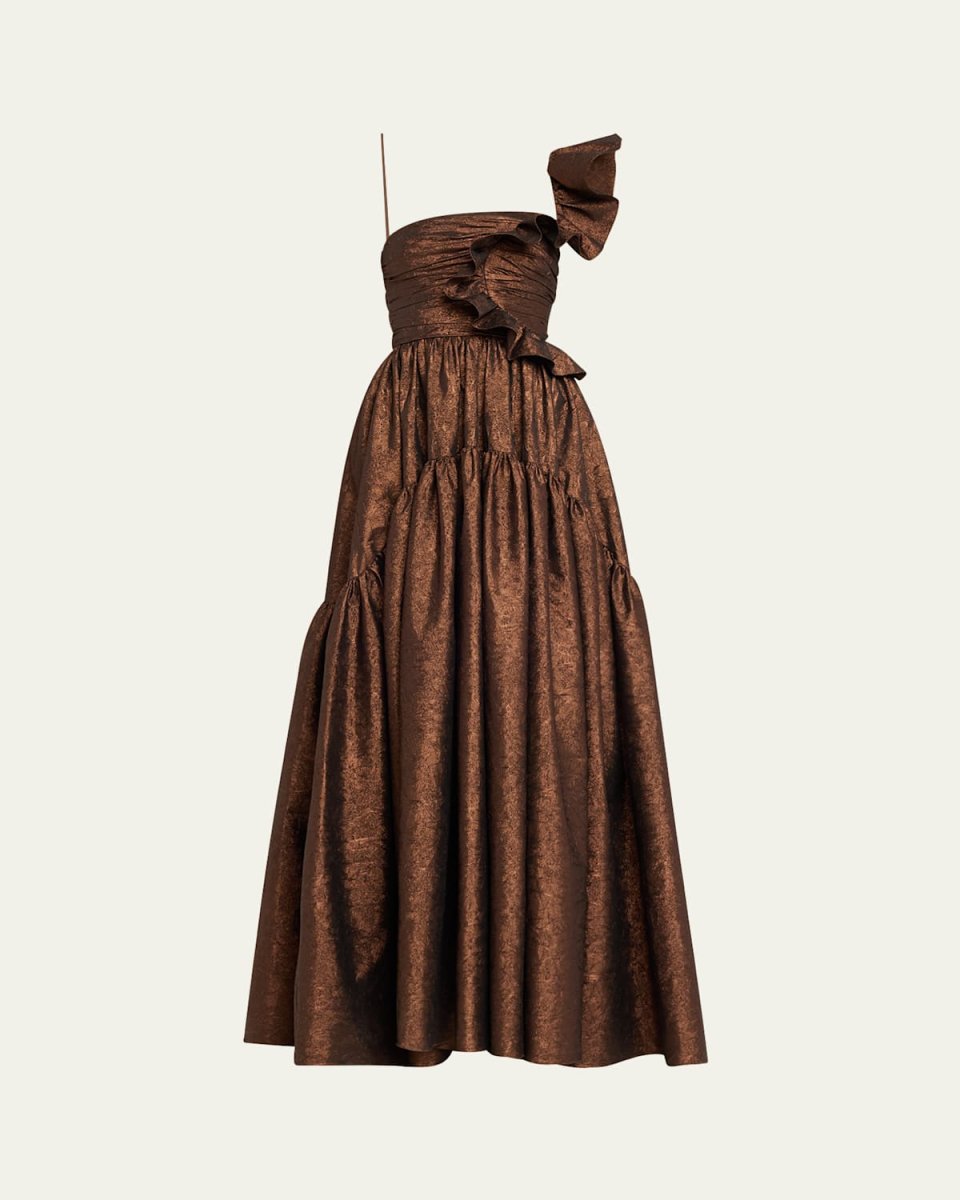 Valeria Ruffled One-Shoulder Taffeta Gown