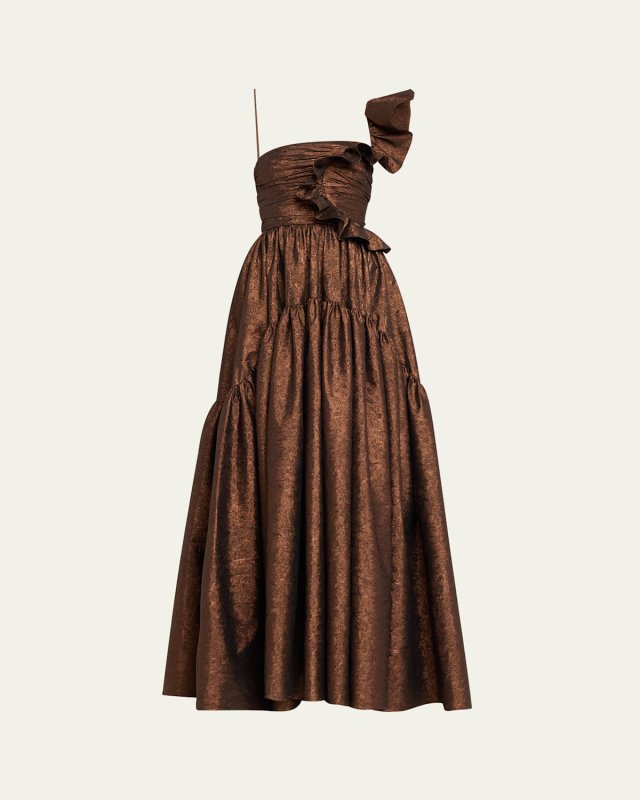 Valeria Ruffled One-Shoulder Taffeta Gown