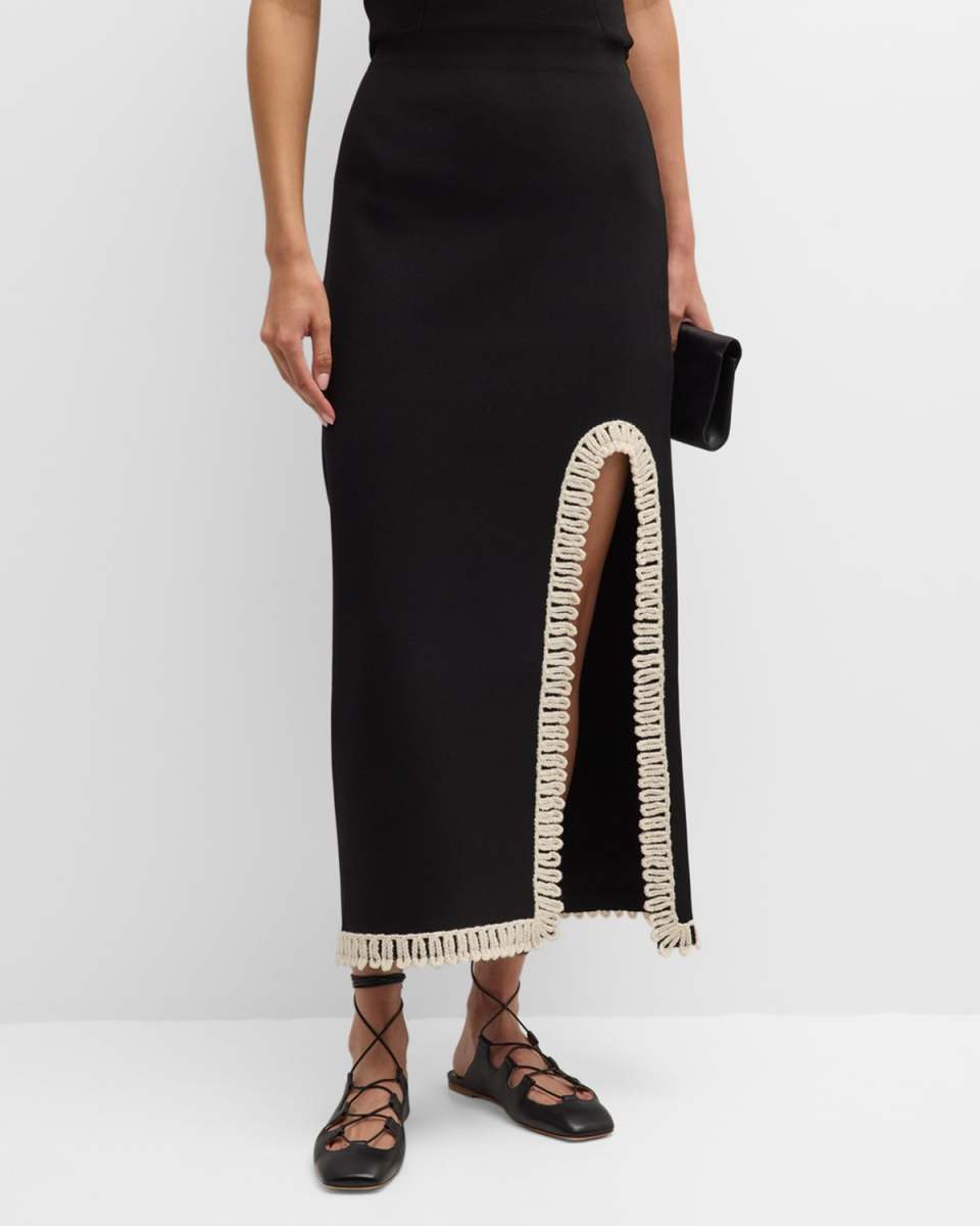 Gabie Side-Slit Braid-Trim Maxi Skirt