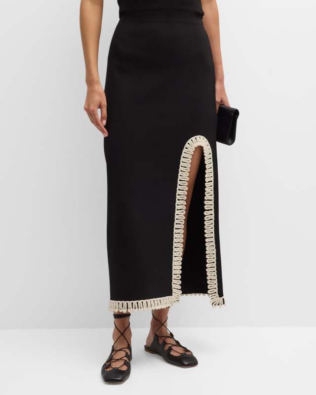Gabie Side-Slit Braid-Trim Maxi Skirt