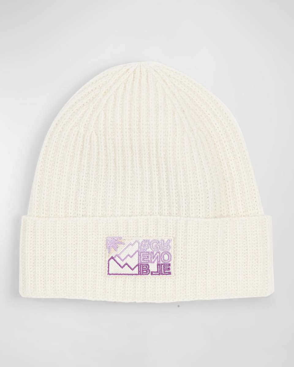 Kid's Rib-Knit Wool Logo-Patch Beanie