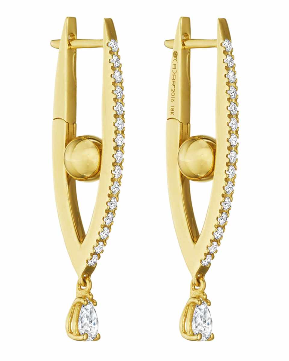 18k Gold Small Diamond Marquise Hoop Earrings
