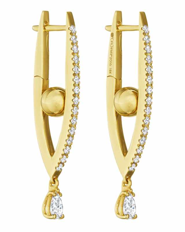 18k Gold Small Diamond Marquise Hoop Earrings