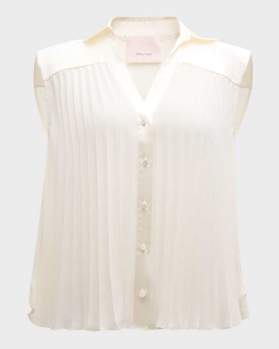 Claire Sleeveless Pleated Button-Front Top