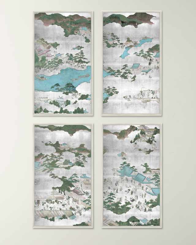 "Kyoto Screen" Giclee Art Canvases, Set of 4