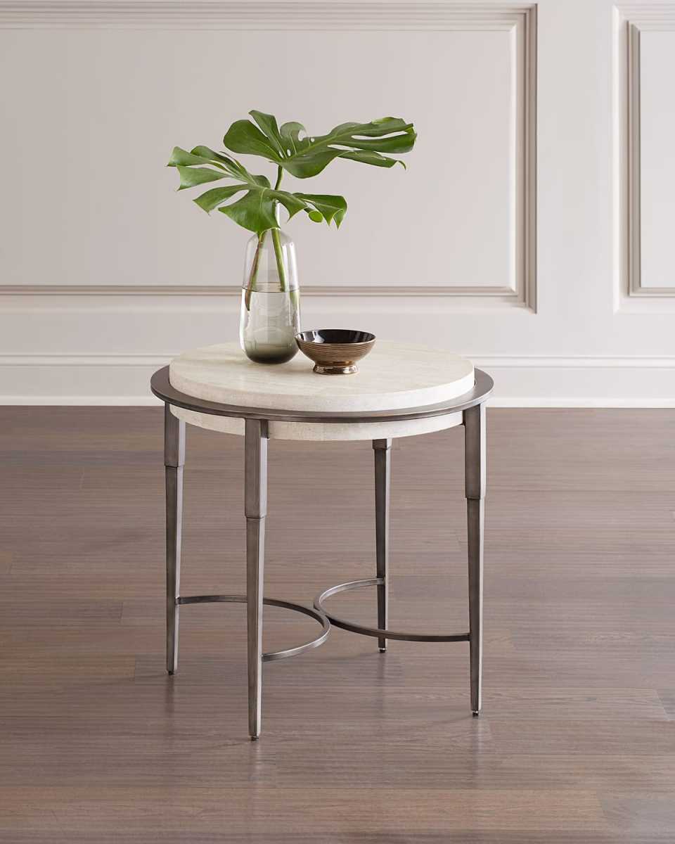 Barclay Round Travertine Chair-Side Tab