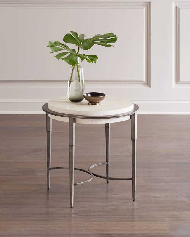 Barclay Round Travertine Chair-Side Tab