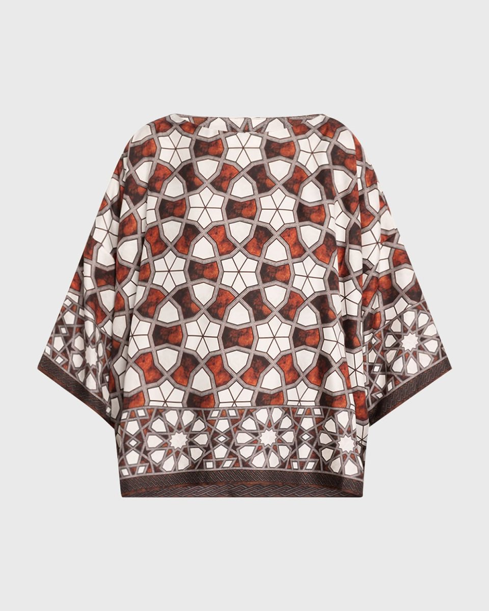 Printed Wide Bateau Neck Top (Mid Plus Length)