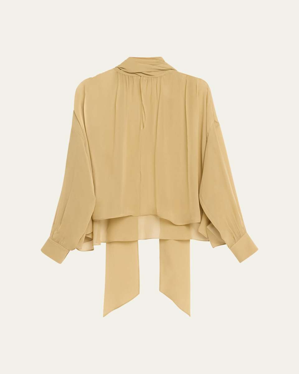 Scarf Mock-Neck Silk Georgette Blouse