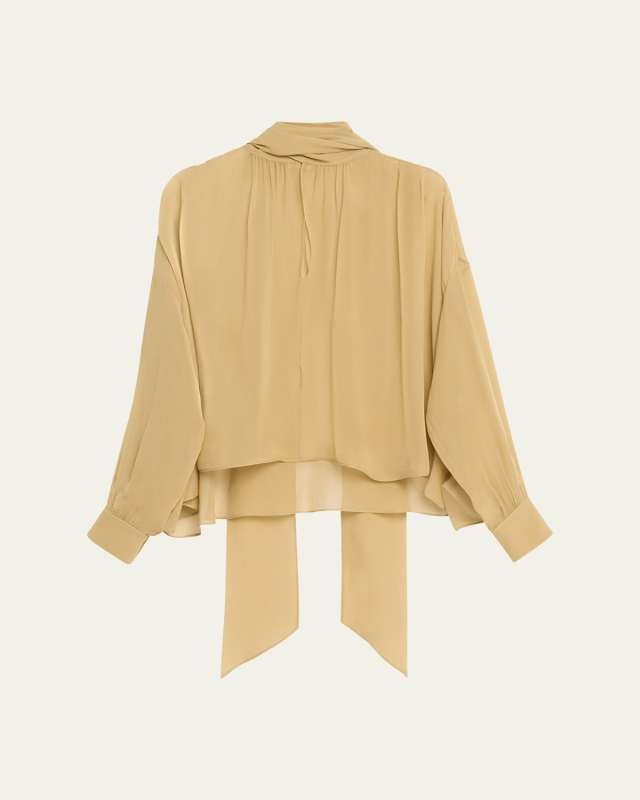 Scarf Mock-Neck Silk Georgette Blouse