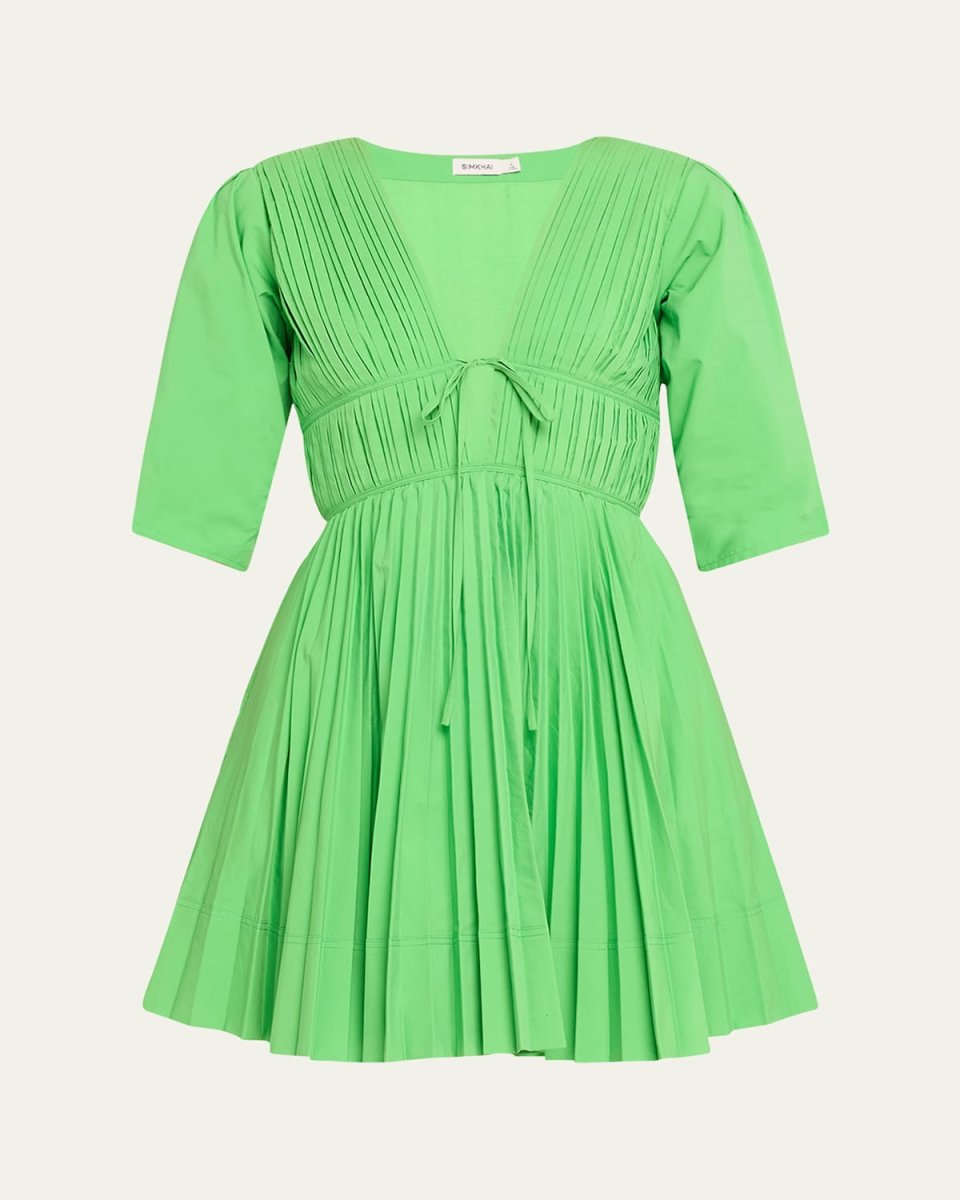 Steph Short-Sleeve Pleated Flared Mini Dress