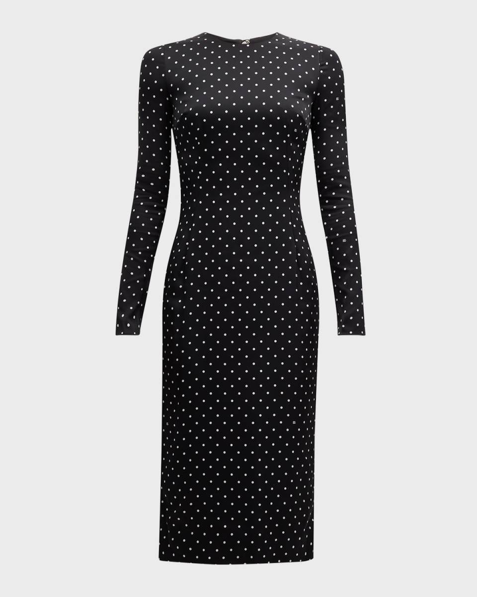 Polka-Dot Silk Charmeuse Long-Sleeve Midi Tubino Dress