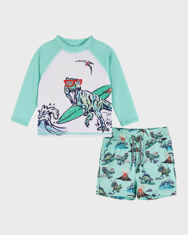 Boy's Graphic Dinosaur Rashguard & Shorts, Size Newborn-24
