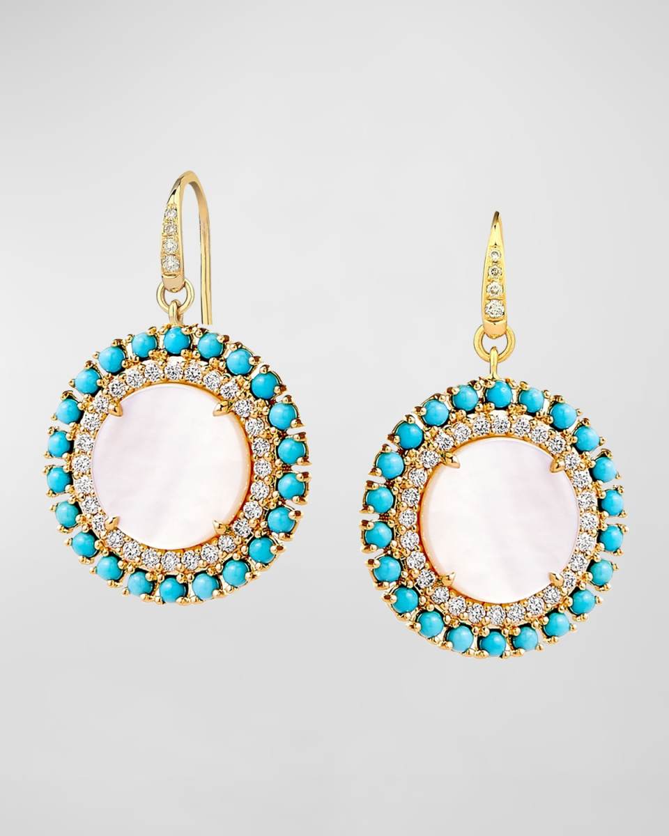 Mother-Of-Pearl Diamond & Turquoise Drop Earrings