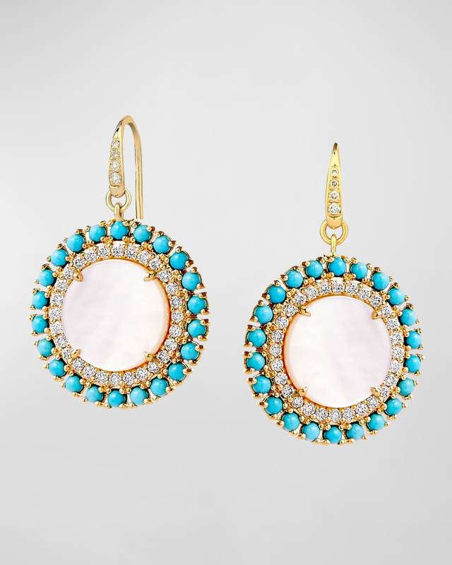 Mother-Of-Pearl Diamond & Turquoise Drop Earrings