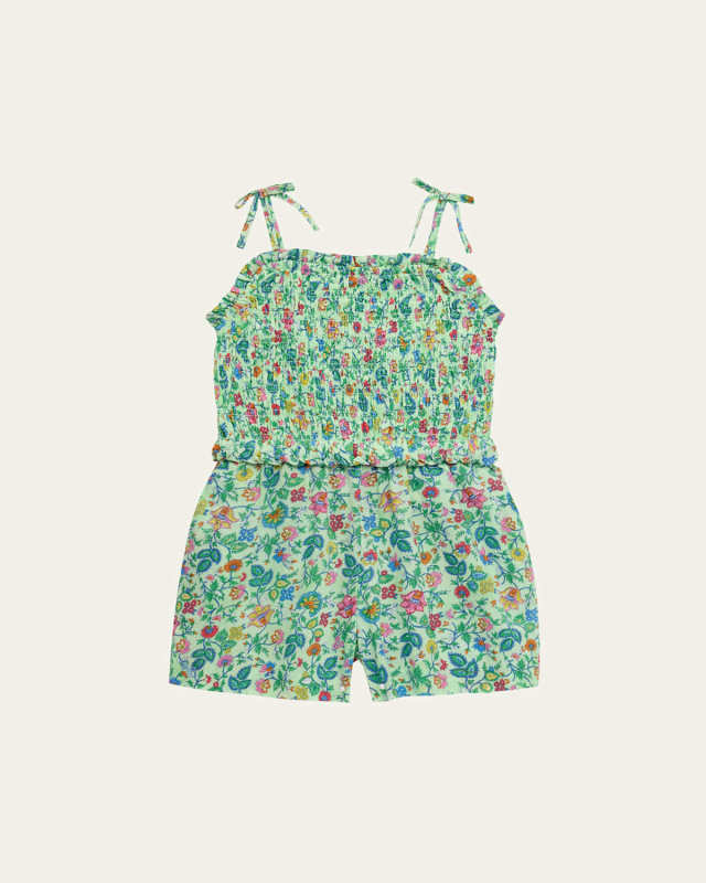 Girl's Floral-Print Smocked Romper, Size 2-6X