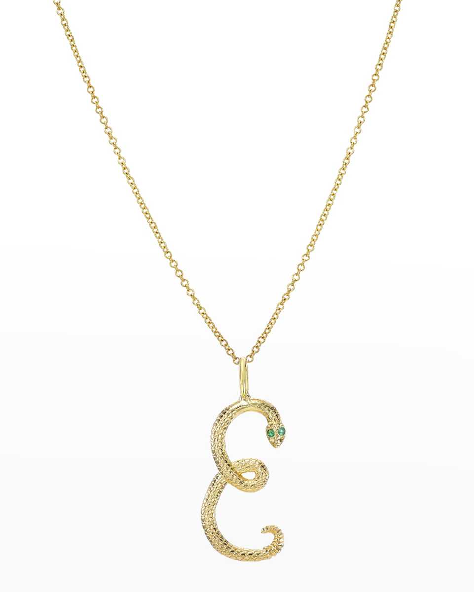 14K Gold Snake Initial Necklace