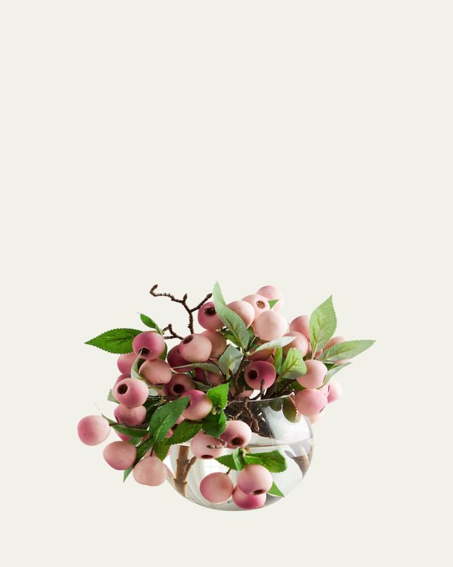 Balausta Berries 8" Faux Floral Arrangement in Glass Bowl