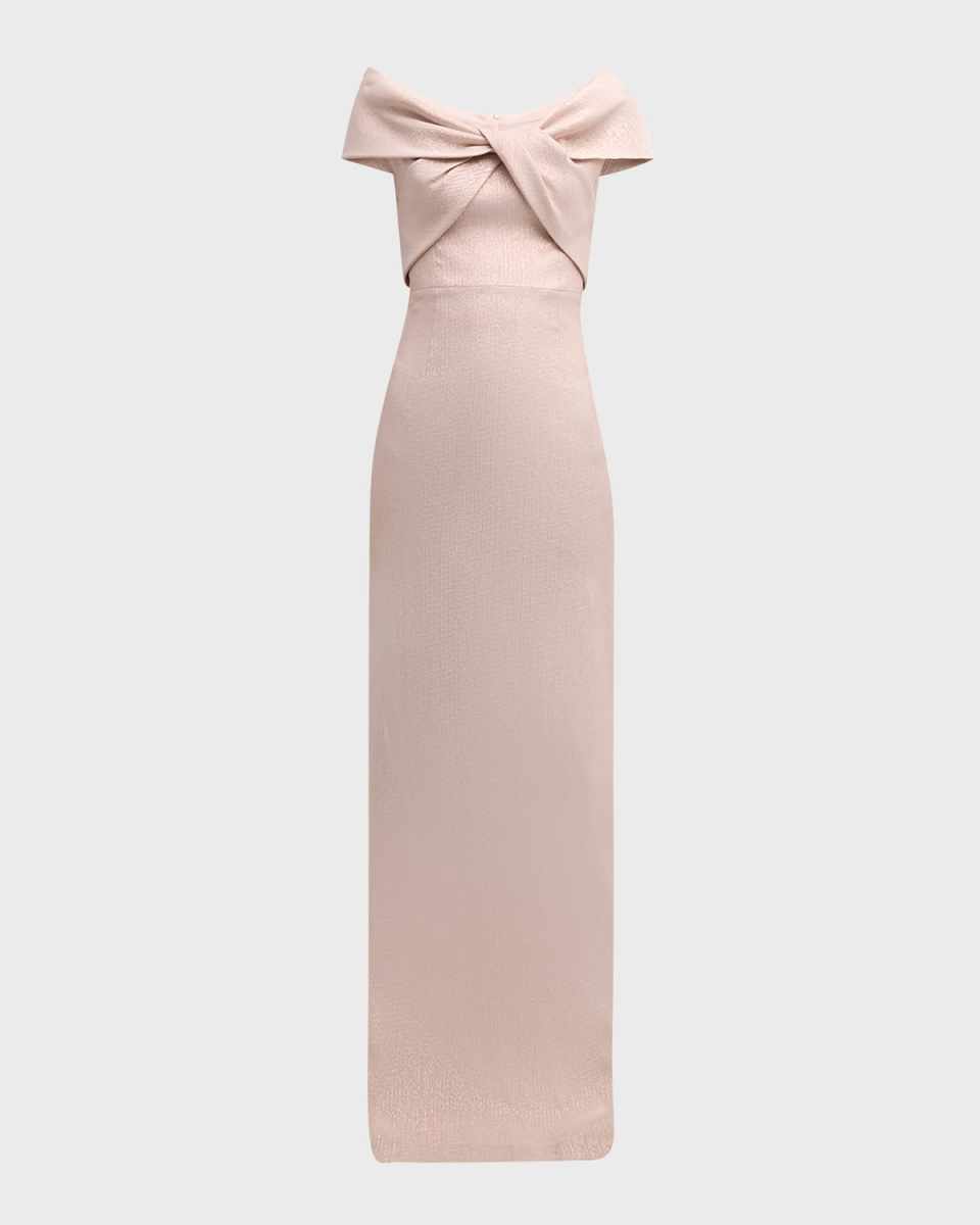 Jacquard Off-Shoulder Twist Gown