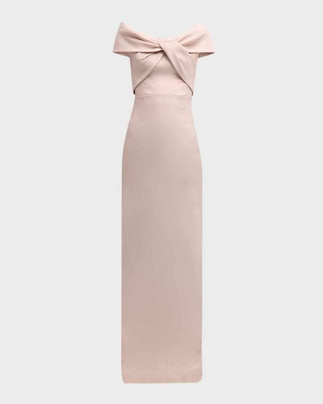 Jacquard Off-Shoulder Twist Gown