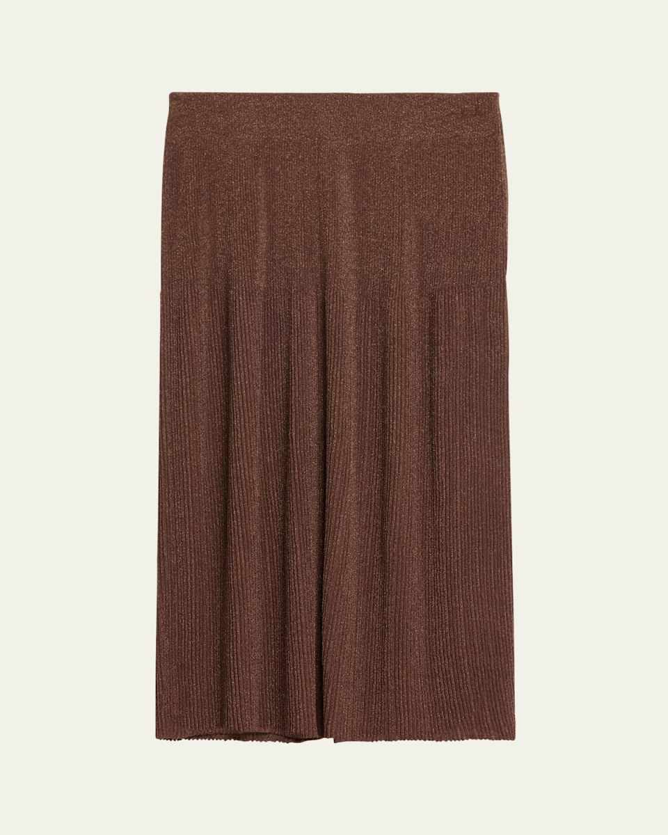 Ribbed Shimmer Knit Midi Skirt