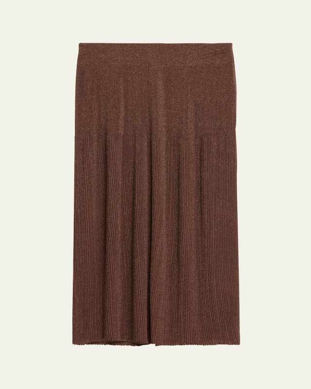 Ribbed Shimmer Knit Midi Skirt
