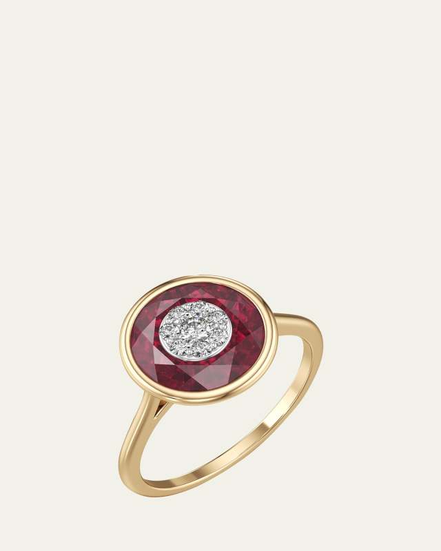 18K Fusion Stone and Brilliant Diamond Ring, Size