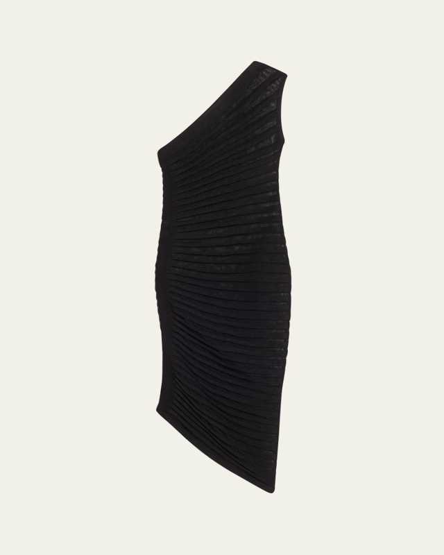One-Shoulder Pleated Skeleton Dress