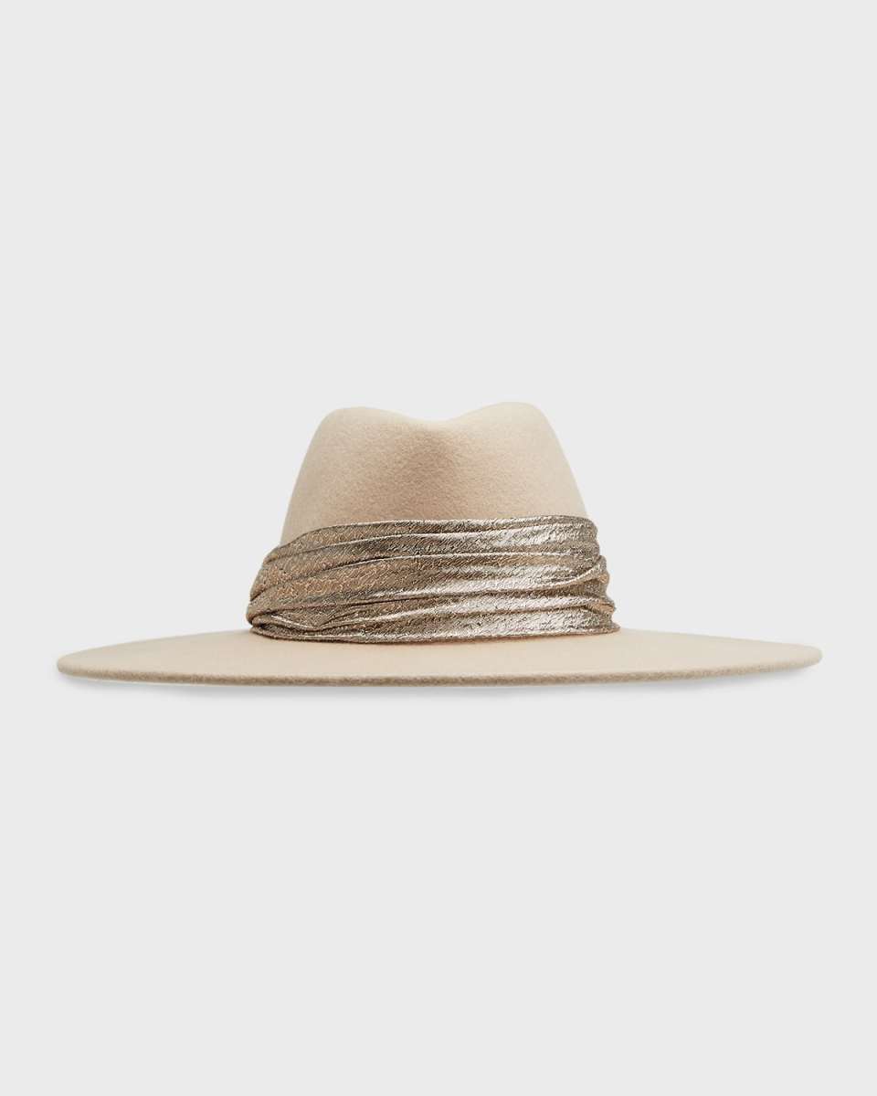 Harlowe Wool Fedora Hat w/ Metallic Ruched Band