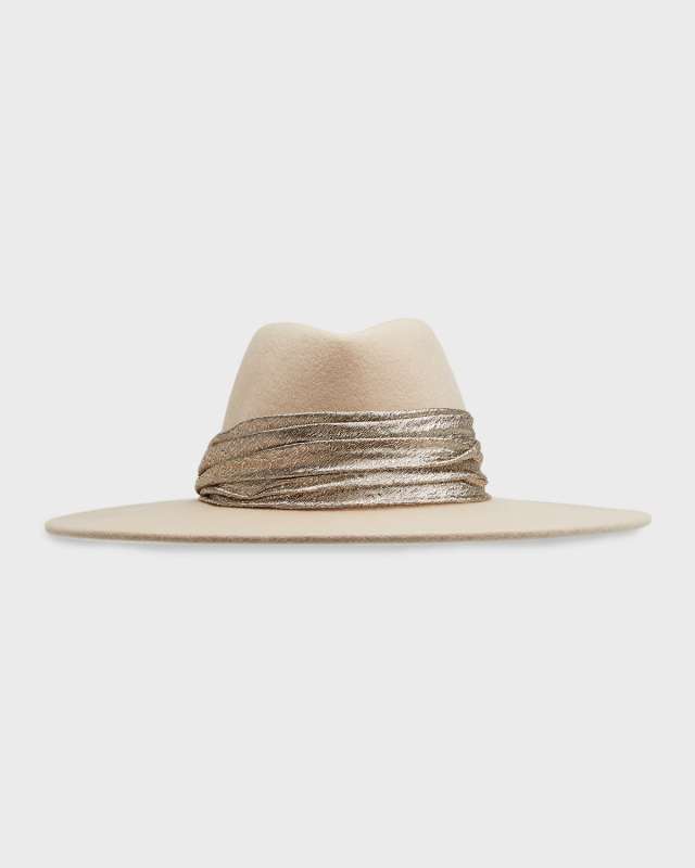 Harlowe Wool Fedora Hat w/ Metallic Ruched Band
