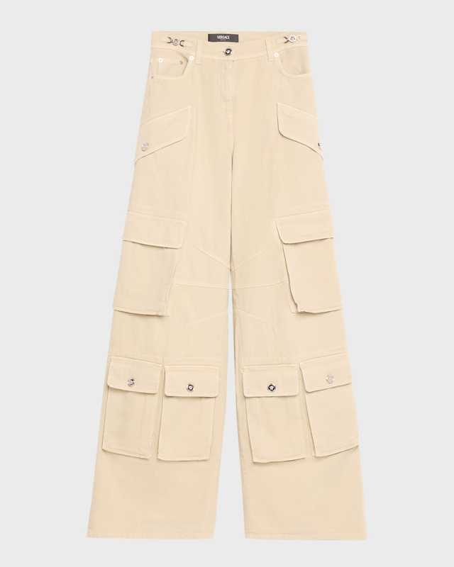 Stone-Washed Baggy Denim Cargo Pants