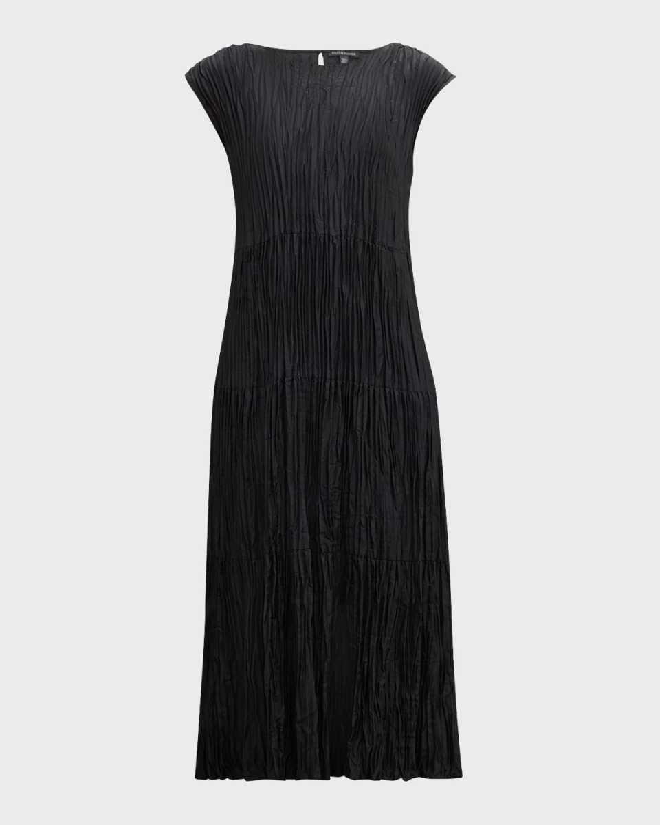 Tiered A-Line Crinkled Silk Midi Dress