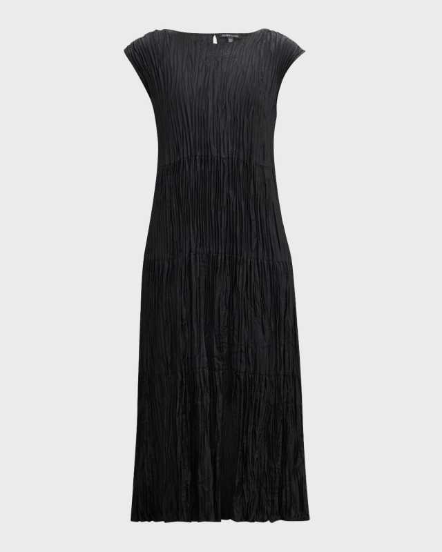 Tiered A-Line Crinkled Silk Midi Dress