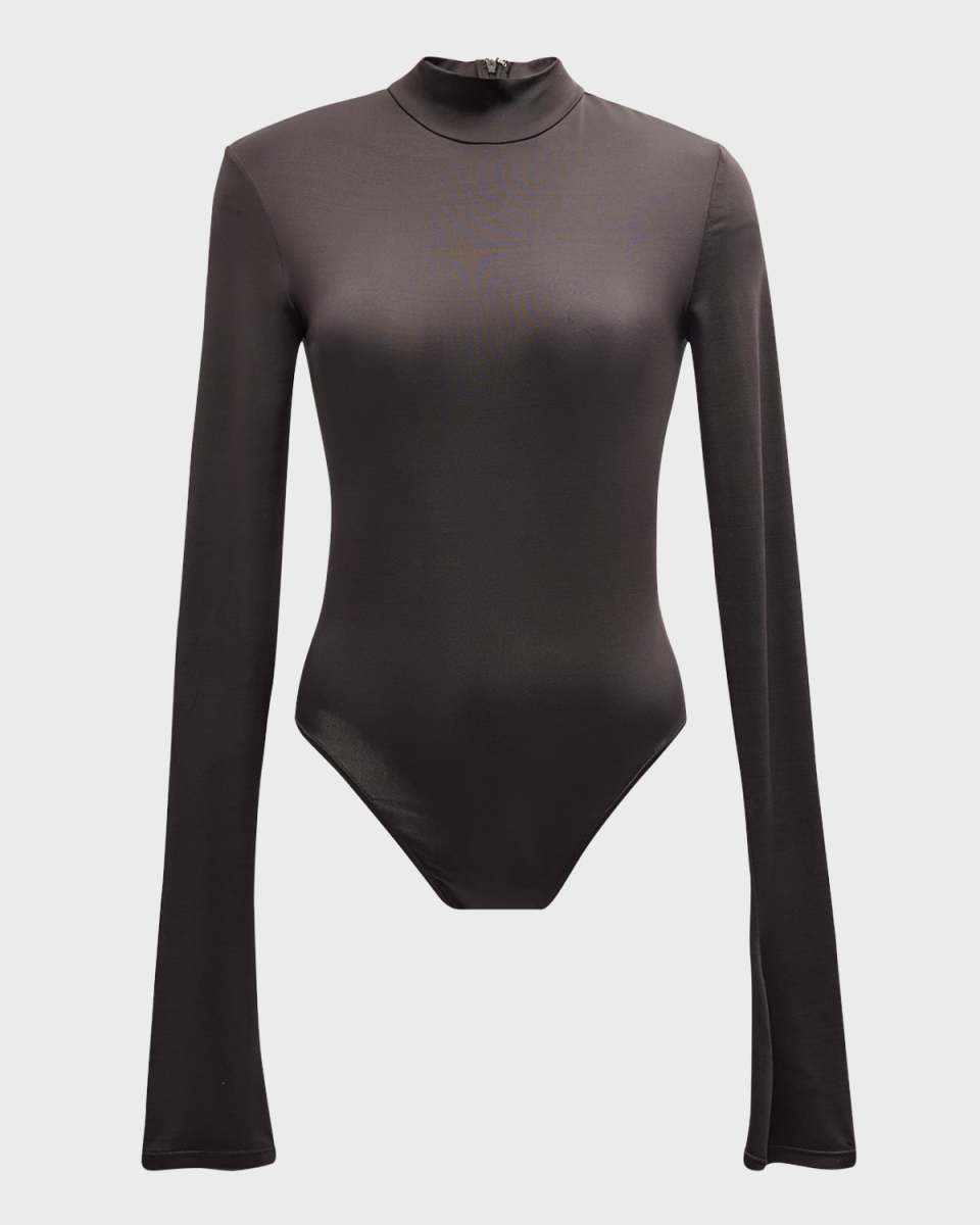 Mock-Neck Long-Sleeve Lightweight Jersey Bodysuit
