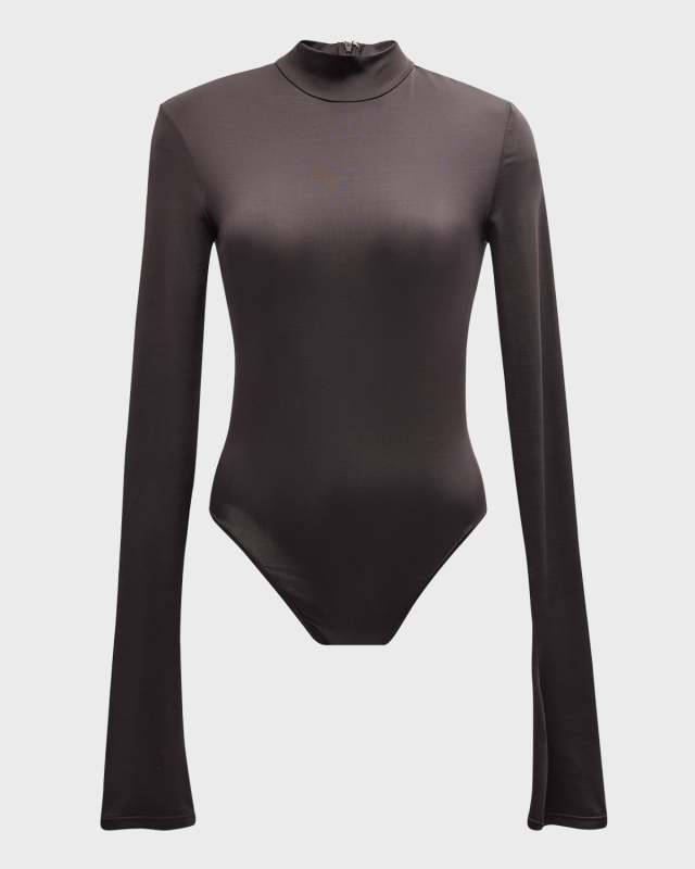 Mock-Neck Long-Sleeve Lightweight Jersey Bodysuit